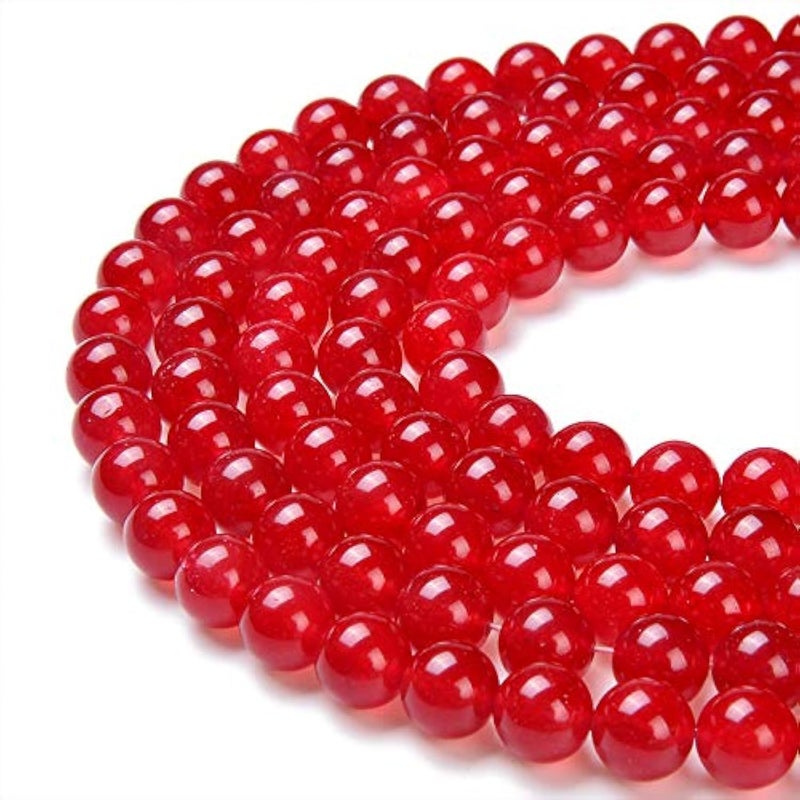 PLTbeads Gorgeous Natural Gemstone Loose Beads Smooth Round Approxi 15.5 inch DIY Bracelet Necklace for Jewelry Making (8mm, Red Dyed Jade)